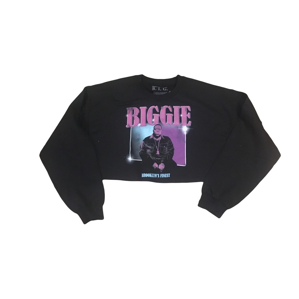 Notorious B.I.G. LARGE women’s long sleeve crop top crew neck Black sweater